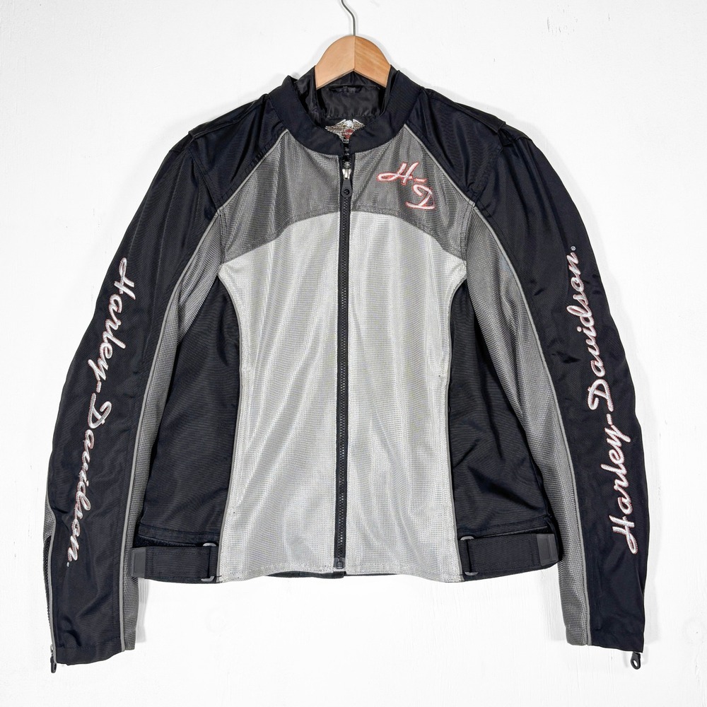 Harley-Davidson Womens XL Mesh Riding Jacket Silver Mesh Lined Padded - Picture 2 of 7